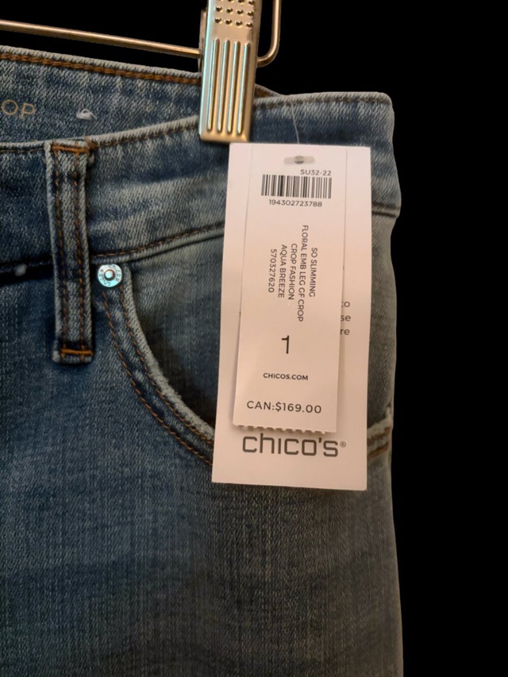 Chico's Embroidered Cropped Jeans Women’s Floral Denim Ankle Pants BOHO - Picture 5 of 8